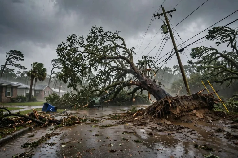 Illustration for the news story: Strong winds could knock out power across the Gulf Coast