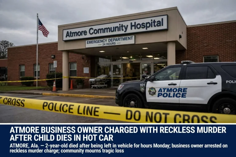 Illustration for the news story: Atmore business owner charged with reckless murder after child dies in hot car