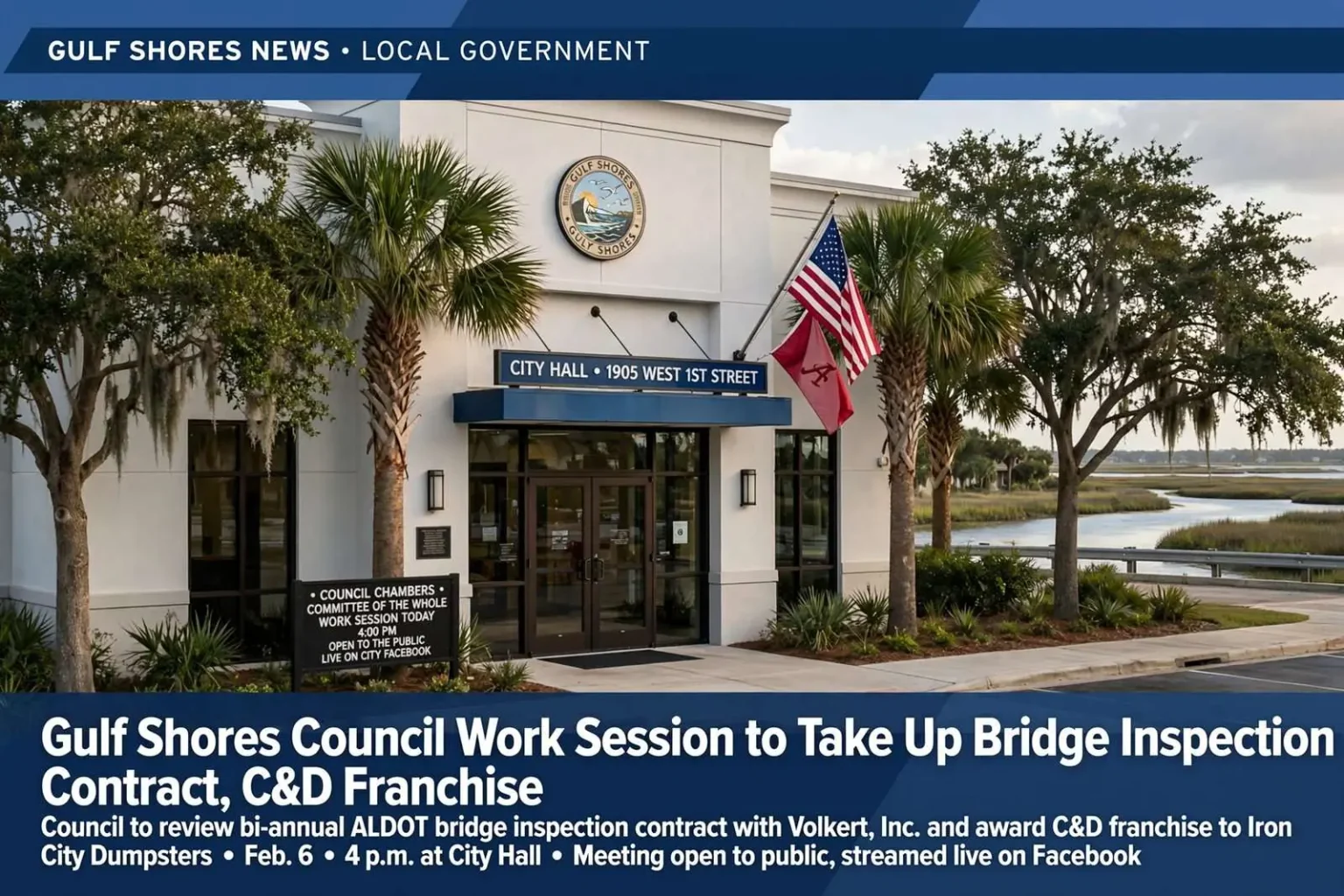 Illustration for the news story: Gulf Shores Council Work Session to Take Up Bridge Inspection Contract, C&D Franchise