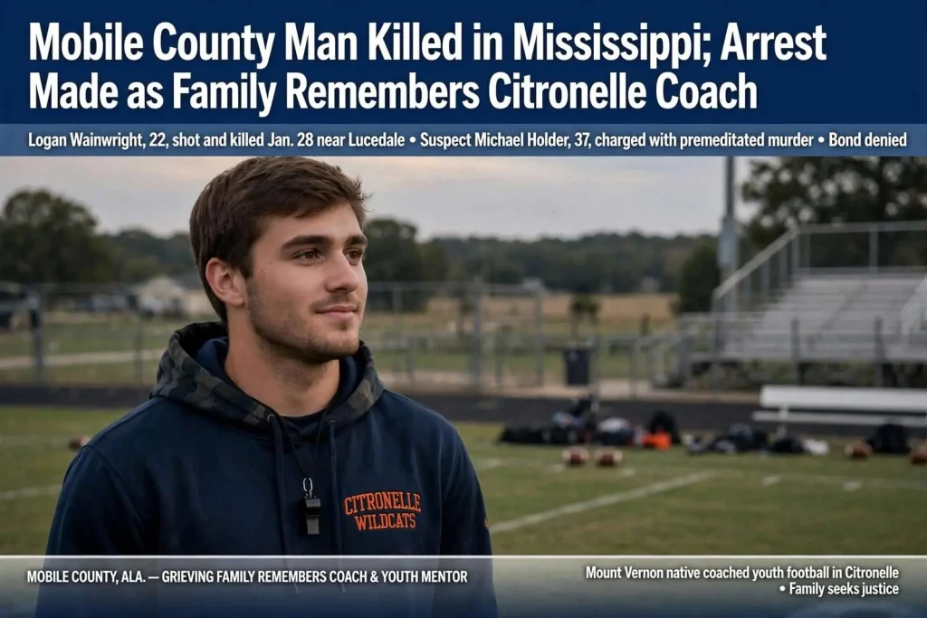 Illustration for the news story: Mobile County Man Killed in Mississippi; Arrest Made as Family Remembers Citronelle Coach