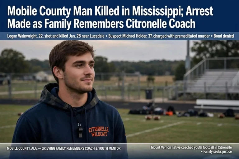 Illustration for the news story: Mobile County Man Killed in Mississippi; Arrest Made as Family Remembers Citronelle Coach