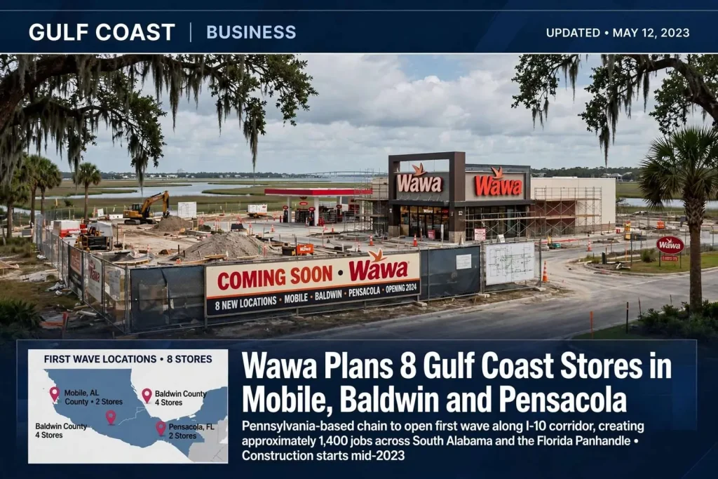 Illustration for the news story: Wawa Plans 8 Gulf Coast Stores in Mobile, Baldwin and Pensacola