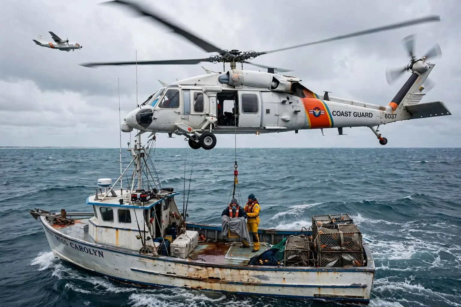Illustration for the news story: Coast Guard Medevacs Fisherman 180 Miles Off Pensacola in Joint Gulf Rescue