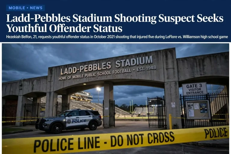 Illustration for the news story: Ladd-Pebbles Stadium Shooting Suspect Seeks Youthful Offender Status