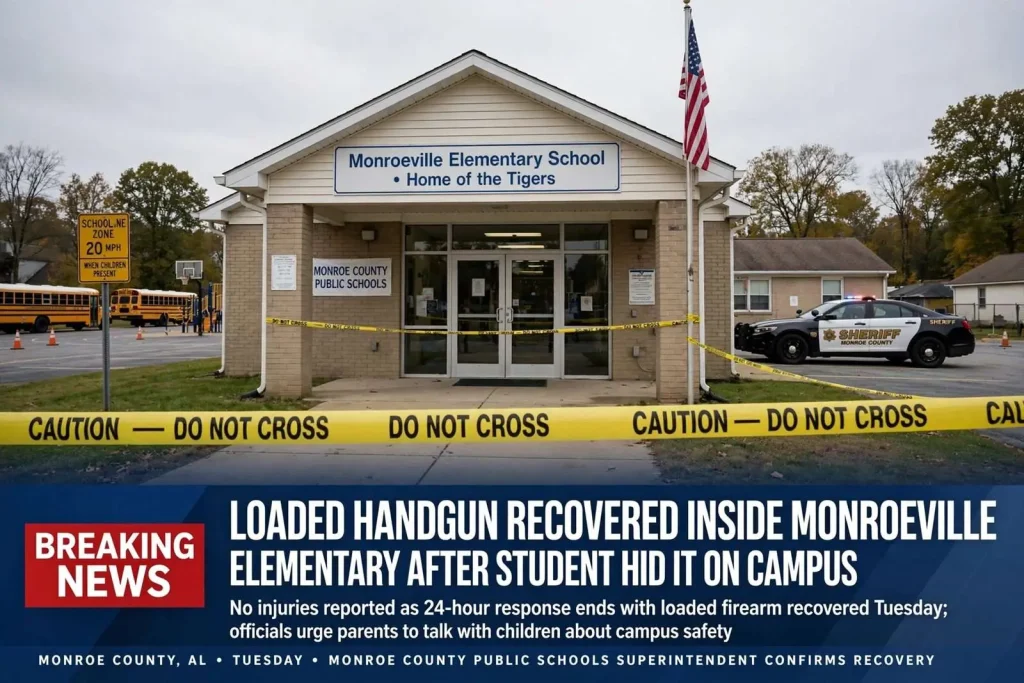 Illustration for the news story: Loaded Handgun Recovered Inside Monroeville Elementary After Student Hid It on Campus