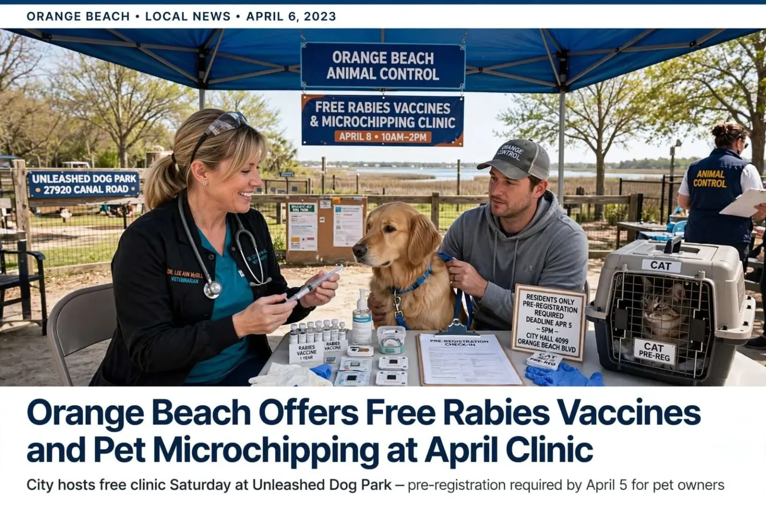 Illustration for the news story: Orange Beach Offers Free Rabies Vaccines and Pet Microchipping at April Clinic