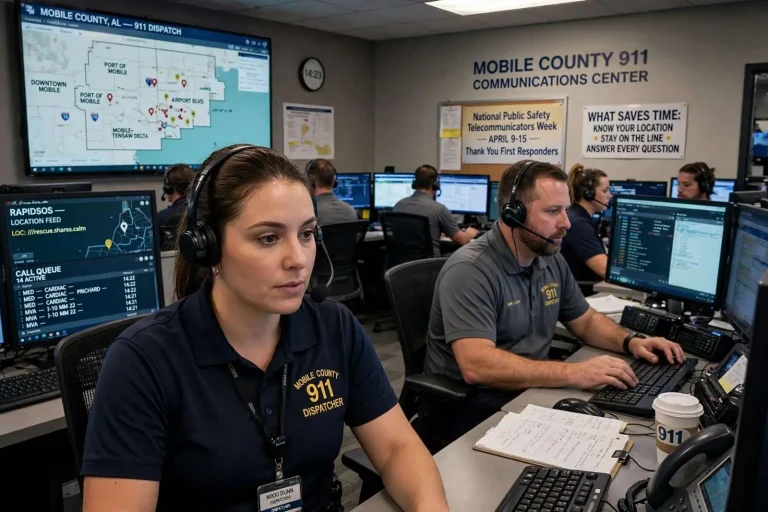 Illustration for the news story: Behind the Headset: Mobile County 911 Dispatchers Share What Saves the Most Time in an Emergency