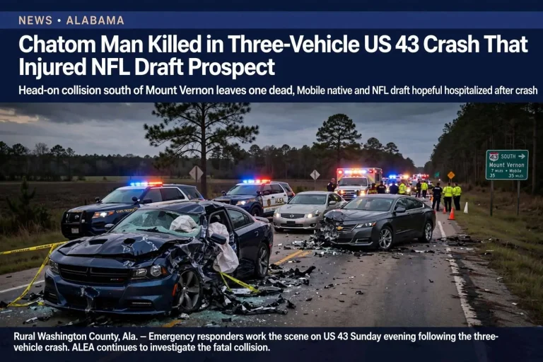 Illustration for the news story: Chatom Man Killed in Three-Vehicle US 43 Crash That Injured NFL Draft Prospect