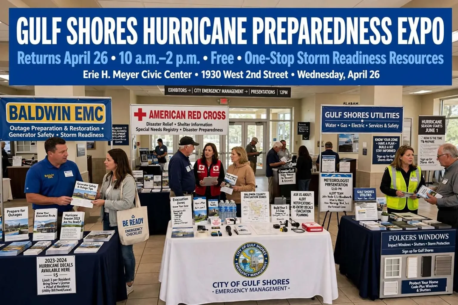 Illustration for the news story: Gulf Shores Hurricane Preparedness Expo Returns April 26 With One-Stop Storm Readiness Resources