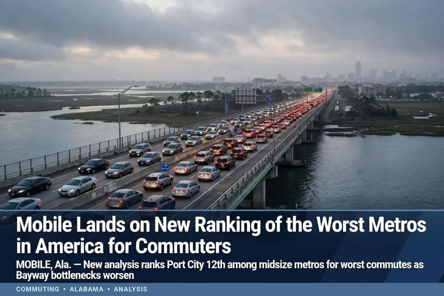 Illustration for the news story: Mobile Lands on New Ranking of the Worst Metros in America for Commuters