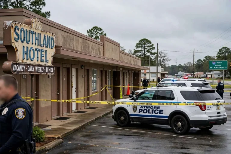 Illustration for the news story: Atmore woman dies after hotel shooting; suspect charged with murder