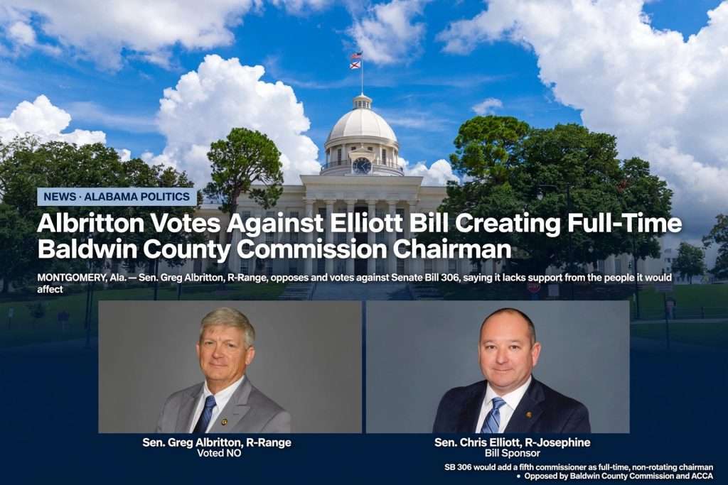 Illustration for the news story: Albritton Votes Against Elliott Bill Creating Full-Time Baldwin County Commission Chairman