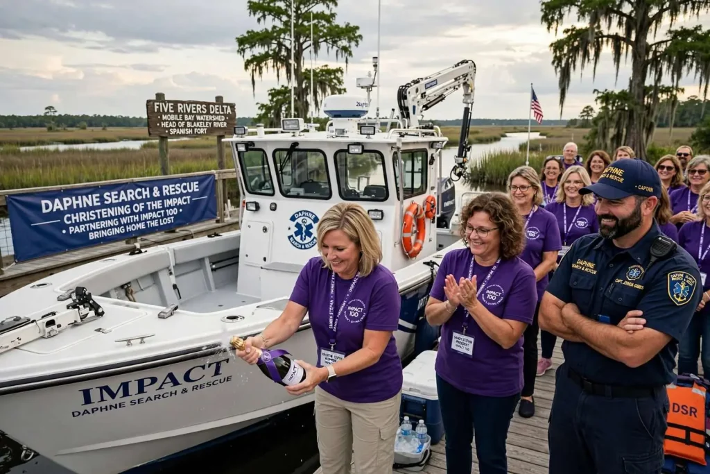 Illustration for the news story: Daphne Search & Rescue Christens New Vessel ‘Impact’ With Help From Local Women’s Giving Group