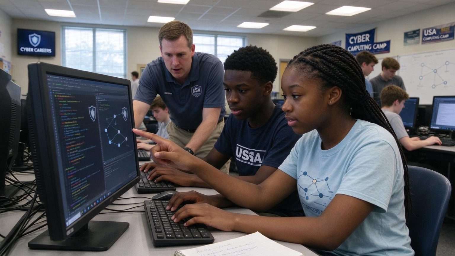 Illustration for the news story: Davidson High Students Get Hands-On Look at Cyber Careers at USA Computing Camp