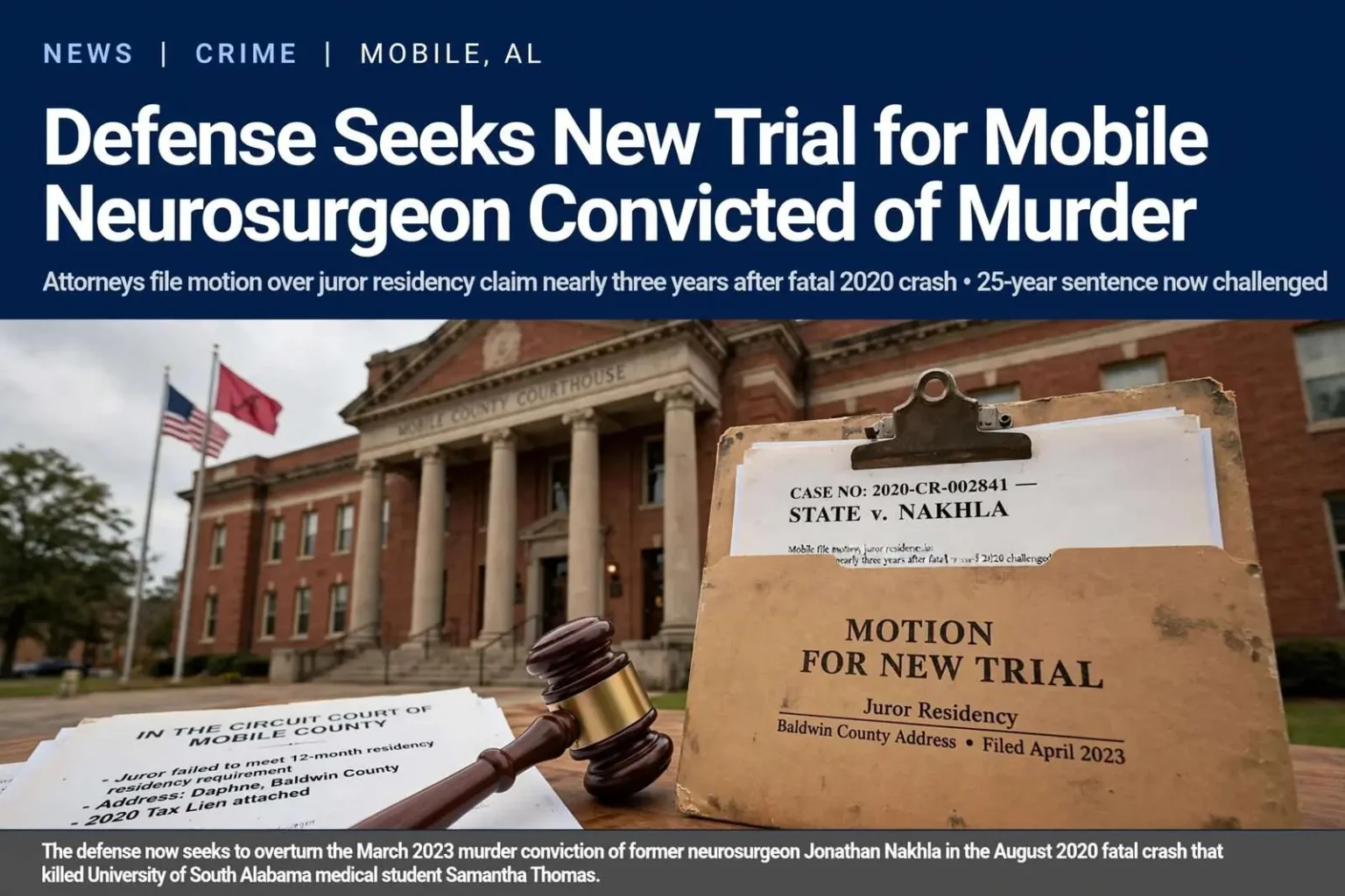 Illustration for the news story: Defense Seeks New Trial for Mobile Neurosurgeon Convicted of Murder