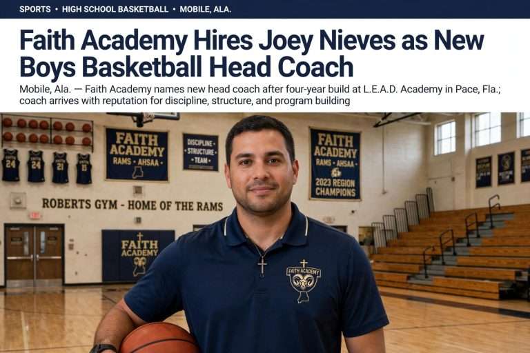 Illustration for the news story: Faith Academy Hires Joey Nieves as New Boys Basketball Head Coach