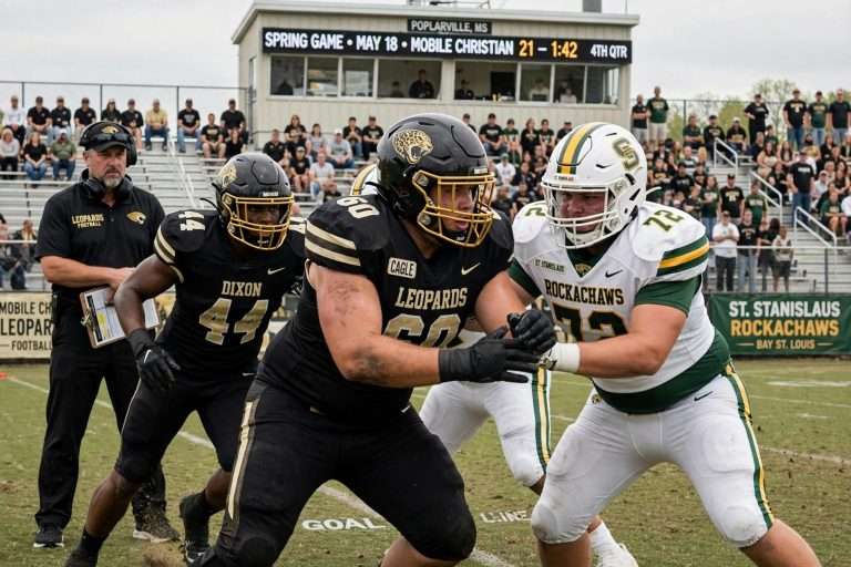 Illustration for the news story: Mobile Christian’s Offensive and Defensive Lines Flex Muscle in Spring Football Win