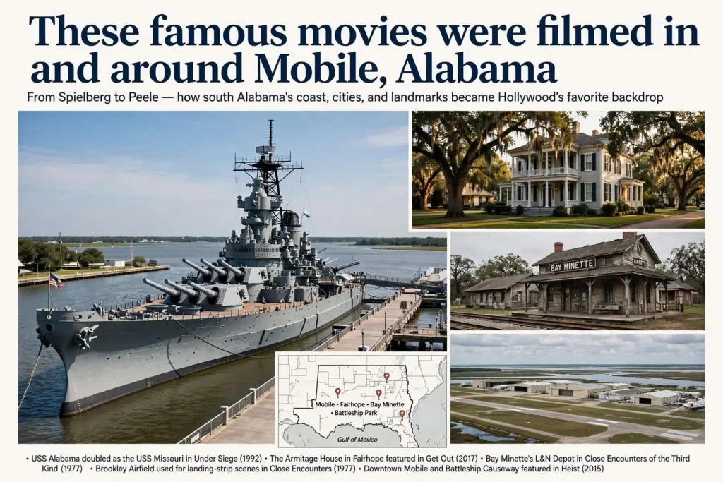 Illustration for the news story: These famous movies were filmed in and around Mobile, Alabama