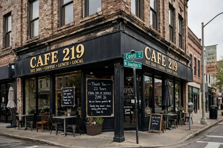 Illustration for the news story: Cafe 219, Downtown Mobile Fixture Since 2001, to Close June 16