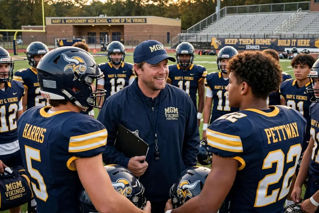 Illustration for the news story: How Mary G. Montgomery Turned Around Its Football Program by Keeping Local Talent Home