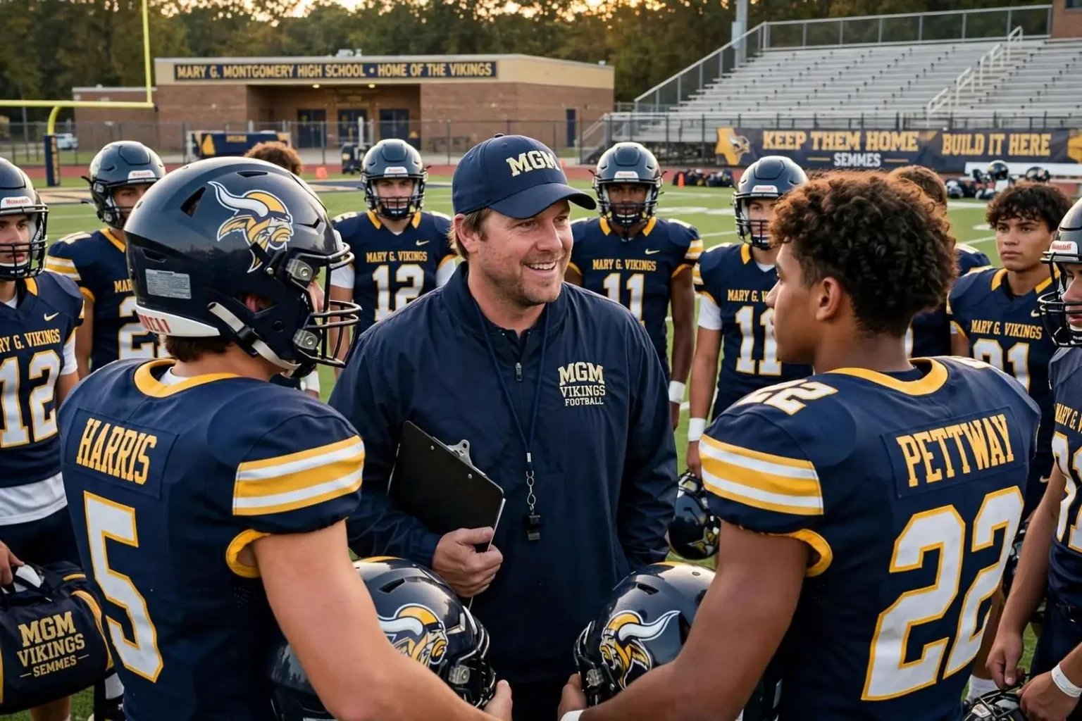 Illustration for the news story: How Mary G. Montgomery Turned Around Its Football Program by Keeping Local Talent Home