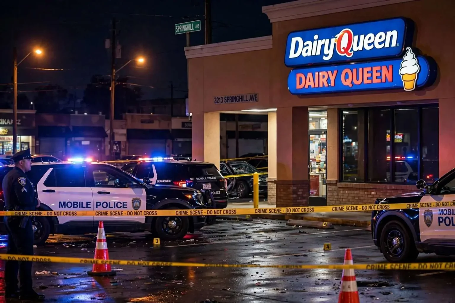 Illustration for the news story: Two Hurt in Early-Morning Shooting Outside Springhill Avenue Dairy Queen