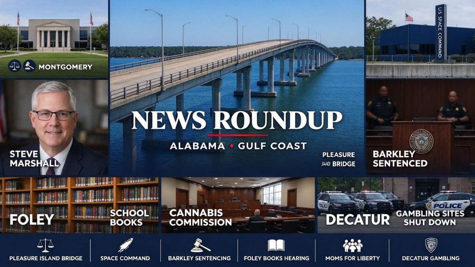 Illustration for the news story: News Roundup: Pleasure Island Bridge Ruling, Space Command, Barkley Sentencing and Cannabis Hearing