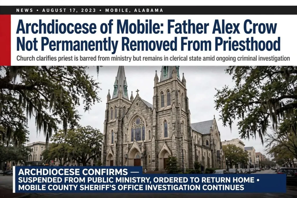 Illustration for the news story: Archdiocese of Mobile: Father Alex Crow Not Permanently Removed From Priesthood
