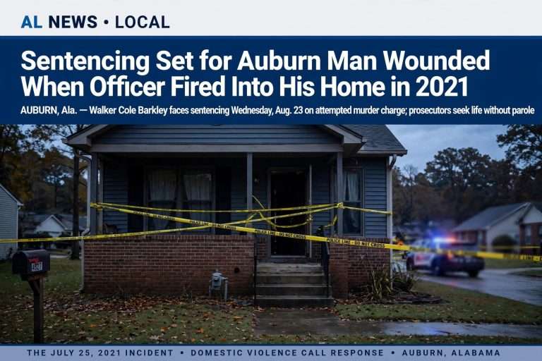 Illustration for the news story: Sentencing Set for Auburn Man Wounded When Officer Fired Into His Home in 2021