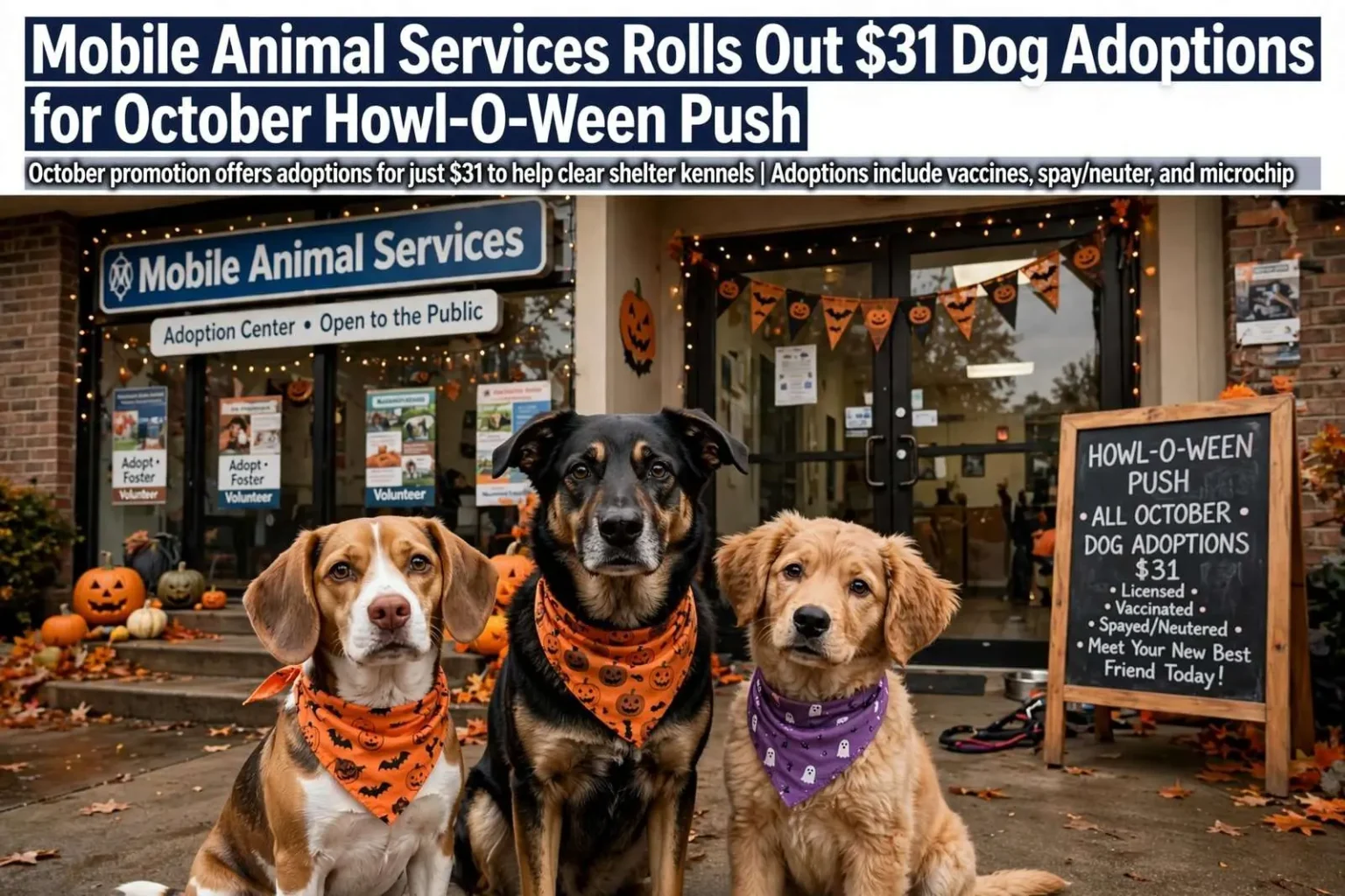 Illustration for the news story: Mobile Animal Services Rolls Out $31 Dog Adoptions for October Howl-O-Ween Push