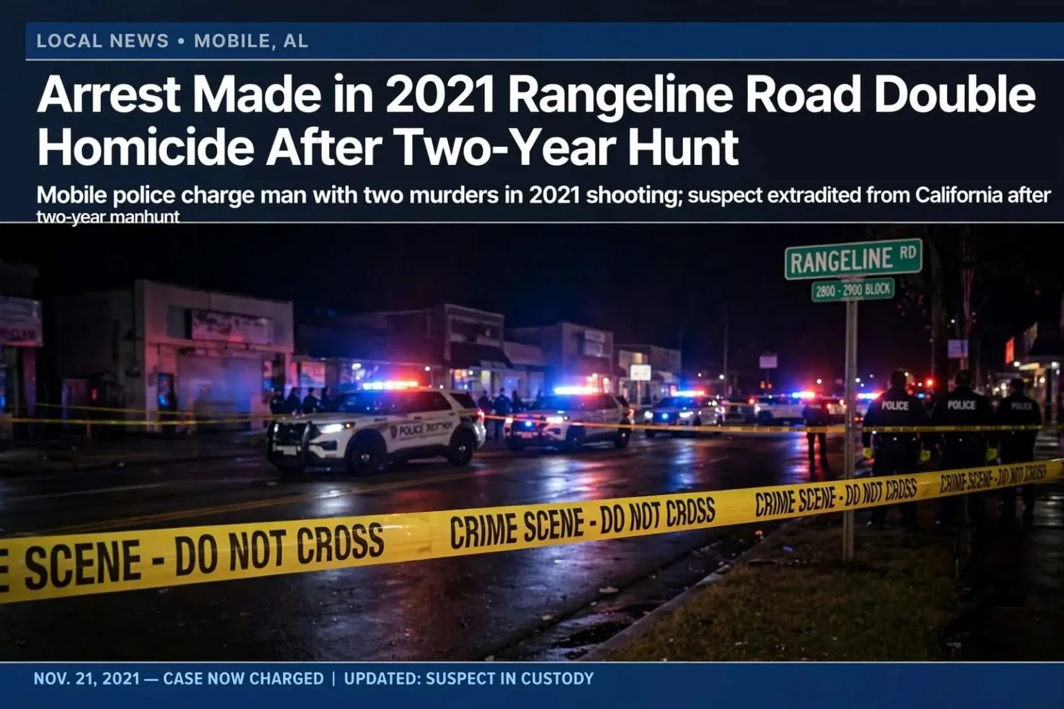 Illustration for the news story: Arrest Made in 2021 Rangeline Road Double Homicide After Two-Year Hunt