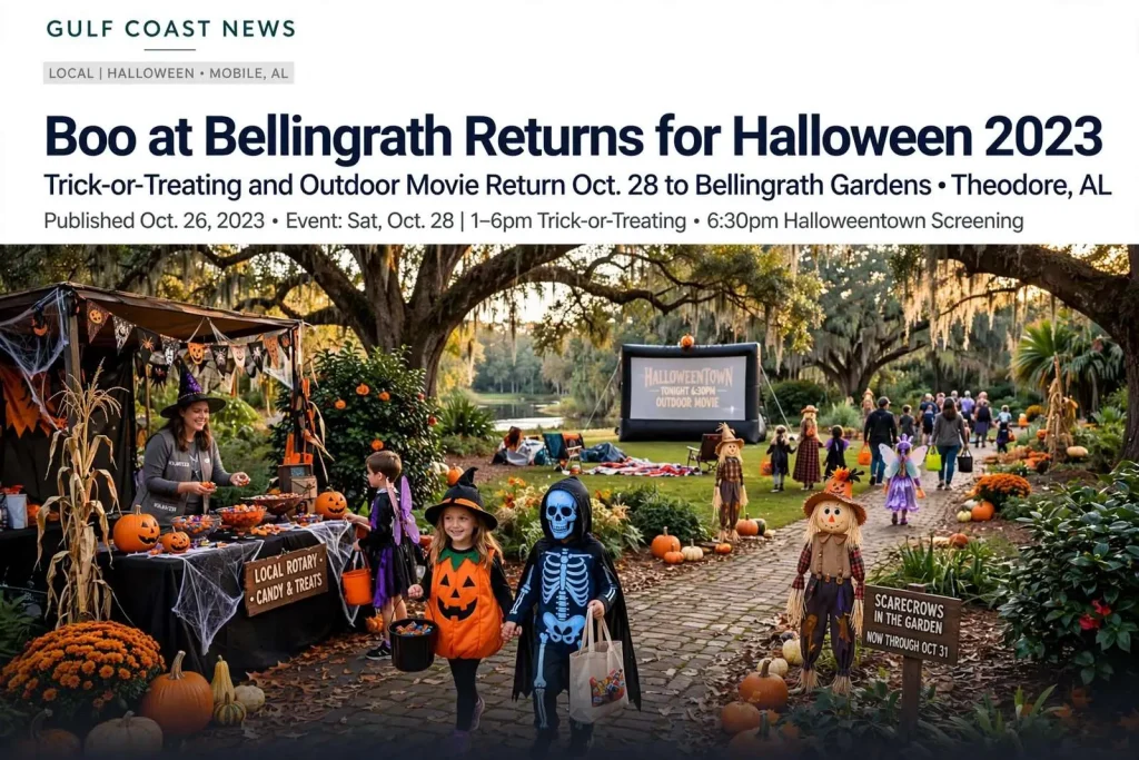 Illustration for the news story: Boo at Bellingrath Returns for Halloween 2023 With Trick-or-Treating and Outdoor Movie