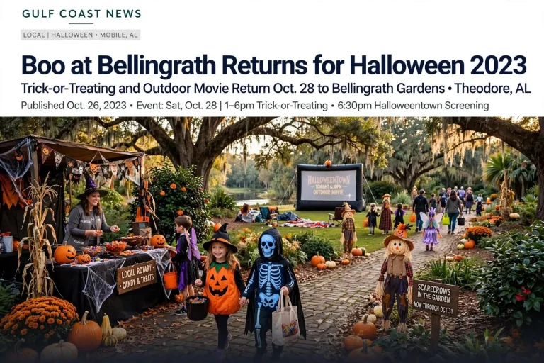 Illustration for the news story: Boo at Bellingrath Returns for Halloween 2023 With Trick-or-Treating and Outdoor Movie