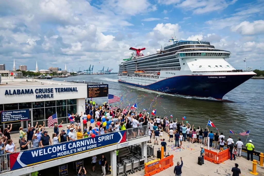 Illustration for the news story: Carnival Spirit Sails From Mobile, Marking Cruise Service’s Big Return to the Port City