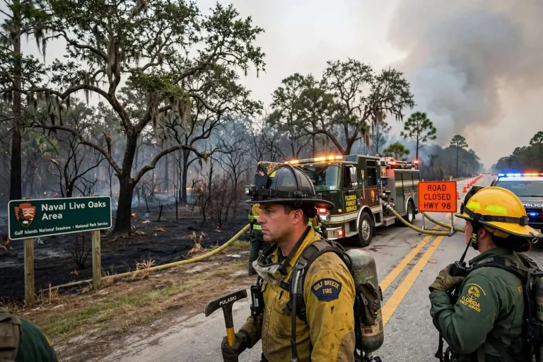 Illustration for the news story: Crews Contain 44-Acre Wildfire at Gulf Islands National Seashore’s Naval Live Oaks
