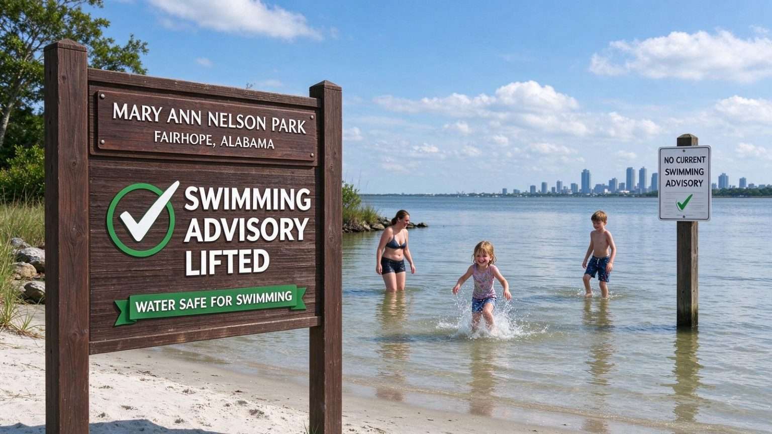 Illustration for the news story: Swimming advisory lifted at Fairhope park on Mobile Bay