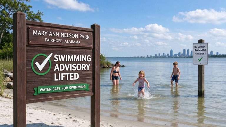 Illustration for the news story: Swimming advisory lifted at Fairhope park on Mobile Bay