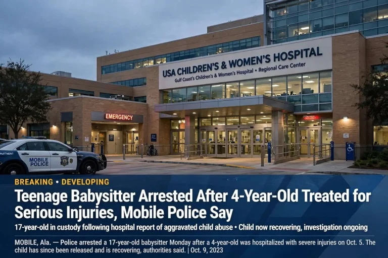 Illustration for the news story: Teenage Babysitter Arrested After 4-Year-Old Treated for Serious Injuries, Mobile Police Say