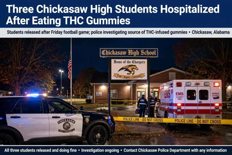 Illustration for the news story: Three Chickasaw High Students Hospitalized After Eating THC Gummies