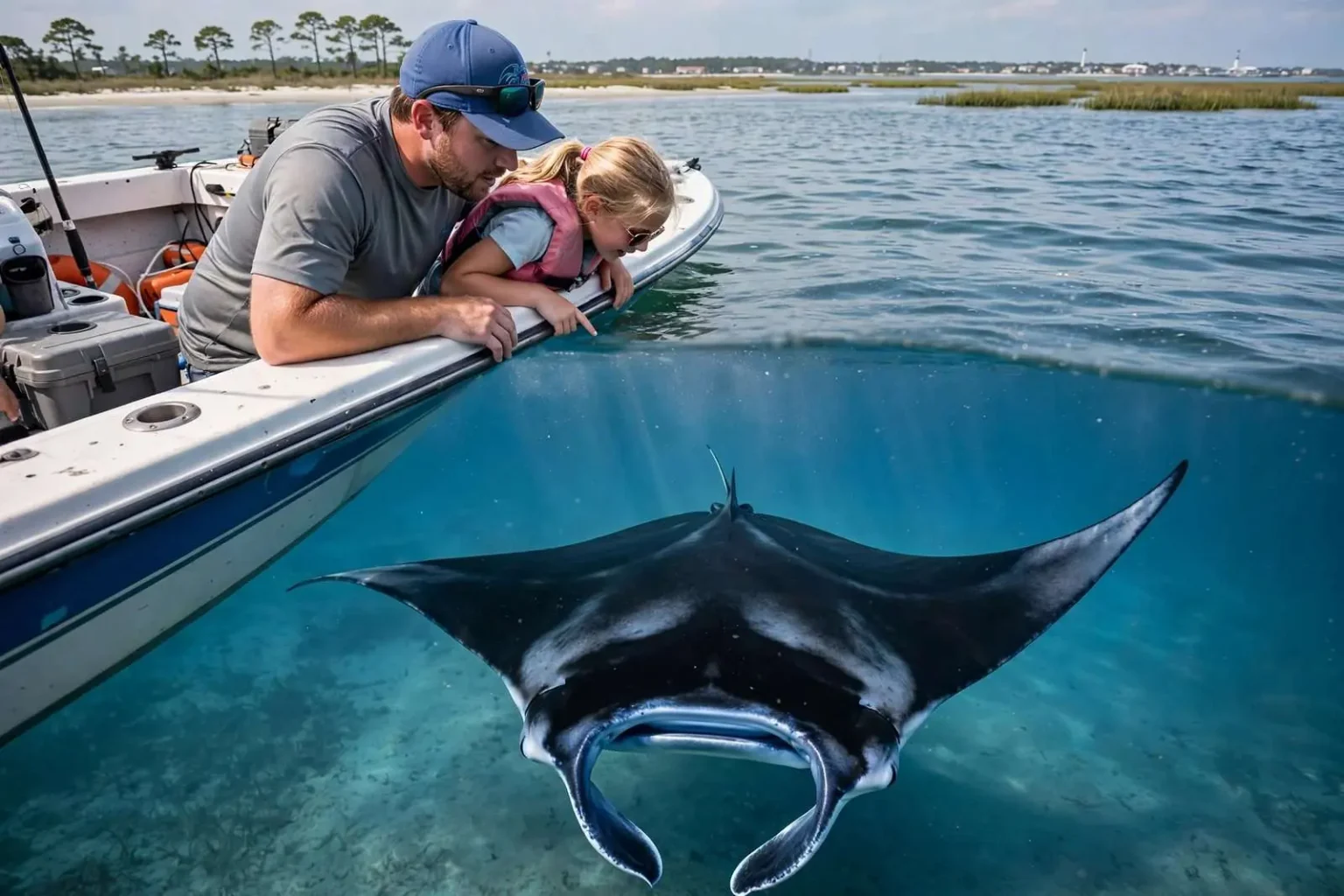 Illustration for the news story: Manta Ray Makes Rare Appearance Near Dauphin Island