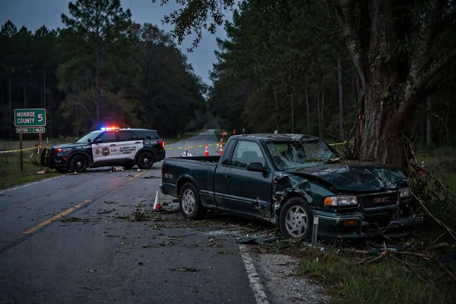 Illustration for the news story: Monroeville Man Dies In Single-Vehicle Crash On Monroe County 5 Near Repton