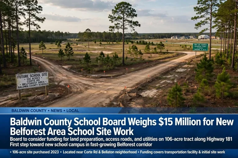 Illustration for the news story: Baldwin County School Board Weighs $15 Million for New Belforest Area School Site Work