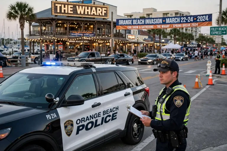 Illustration for the news story: Orange Beach Police Prepare Traffic Enforcement Ahead of Orange Beach Invasion at The Wharf