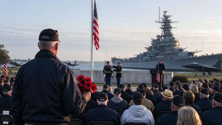 Illustration for the news story: Battleship Memorial Park Holds Its Annual Memorial Day Flag Lowering Ceremony