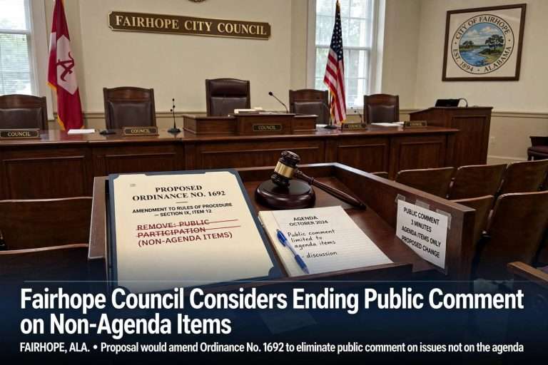 Illustration for the news story: Fairhope Council Considers Ending Public Comment on Non-Agenda Items