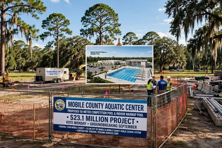 Illustration for the news story: Mobile County Commission Set to Vote on $23.1 Million Aquatic Center Bid