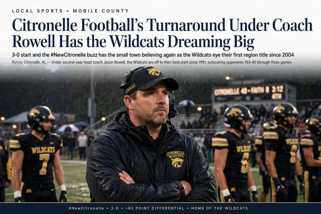 Illustration for the news story: Citronelle Football’s Turnaround Under Coach Jason Rowell Has the Wildcats Dreaming Big