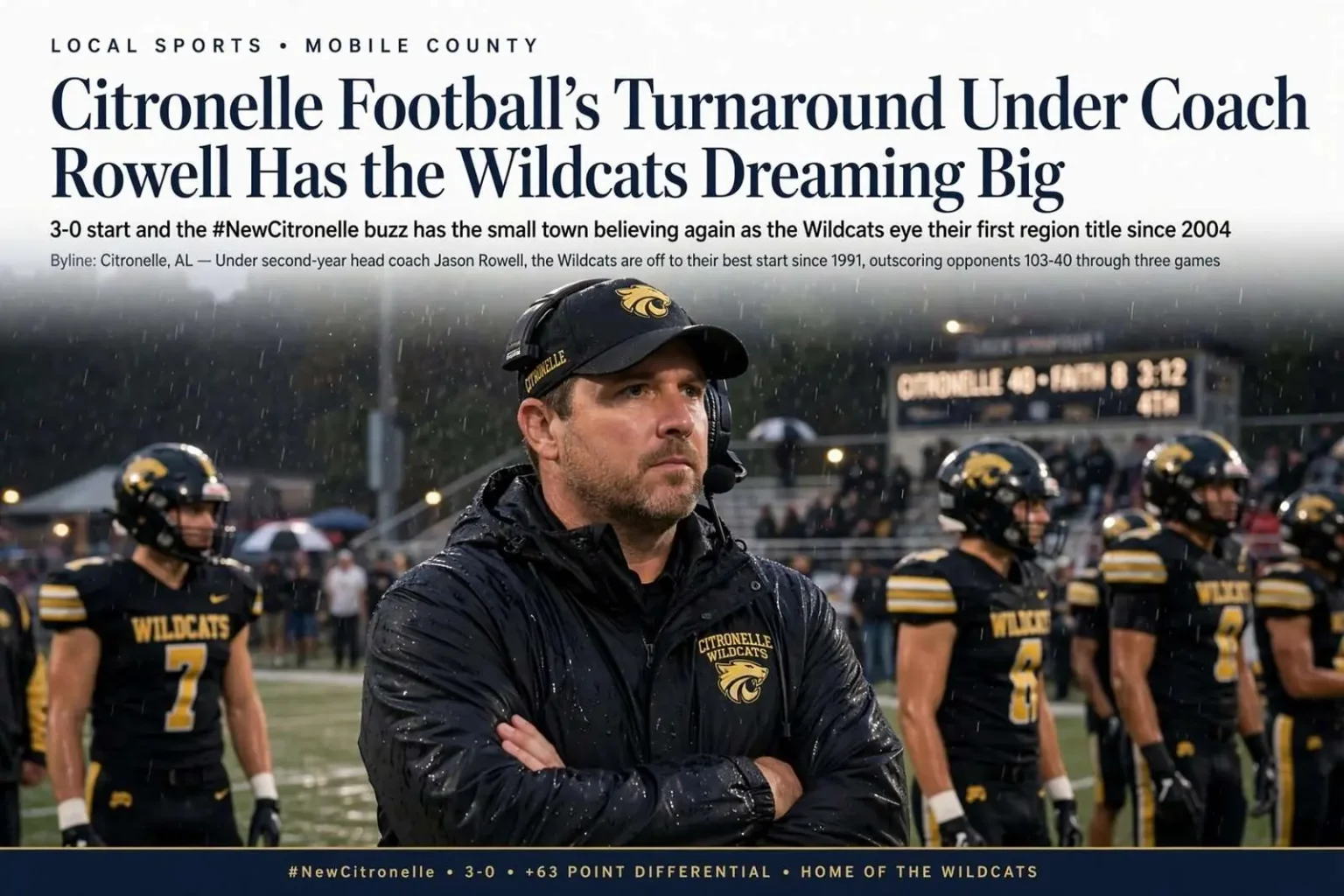 Illustration for the news story: Citronelle Football’s Turnaround Under Coach Jason Rowell Has the Wildcats Dreaming Big