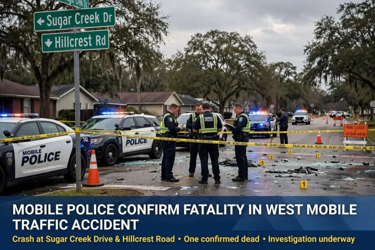 Illustration for the news story: Mobile Police Confirm Fatality in West Mobile Traffic Accident Near Sugar Creek Drive