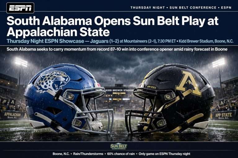 Illustration for the news story: South Alabama Opens Sun Belt Play at Appalachian State in Thursday Night ESPN Showcase